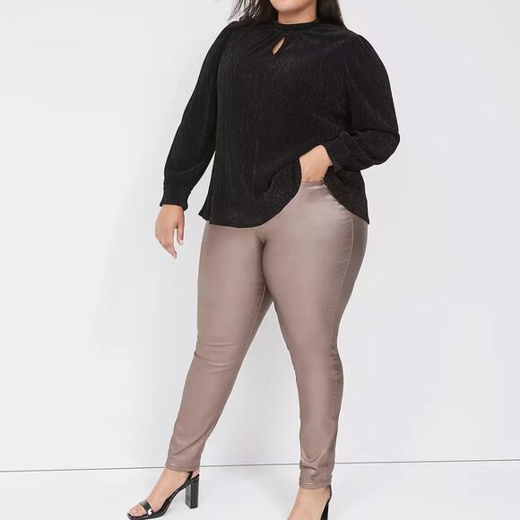 LANE BRYANT - Swing Lurex Mock-Neck Plisse Top - Picture 3 of 5